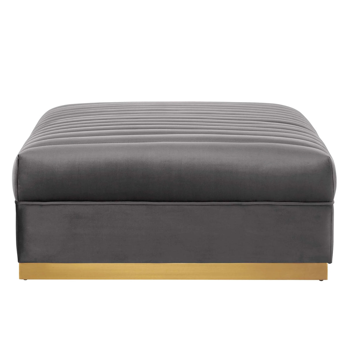 Channel Tufted Velvet Ottoman – Gold Base 36 Inch