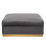 Channel Tufted Velvet Ottoman – Gold Base 36 Inch