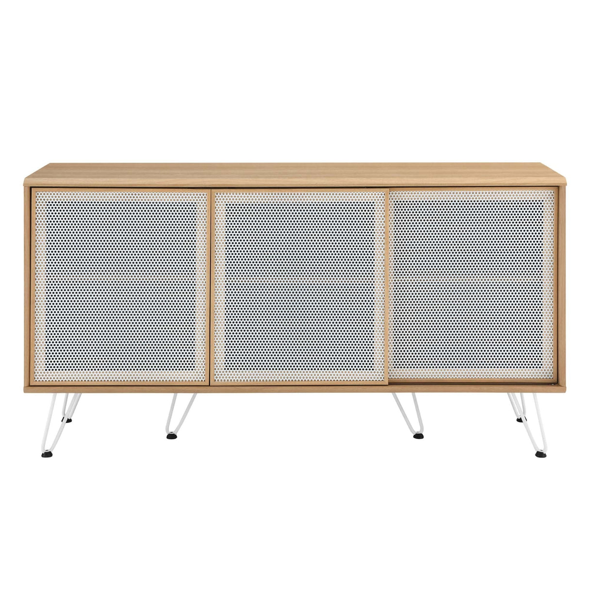 Industrial Metal Mesh 3-Door Sideboard – Wood Grain 59 Inch