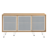Industrial Metal Mesh 3-Door Sideboard – Wood Grain 59 Inch