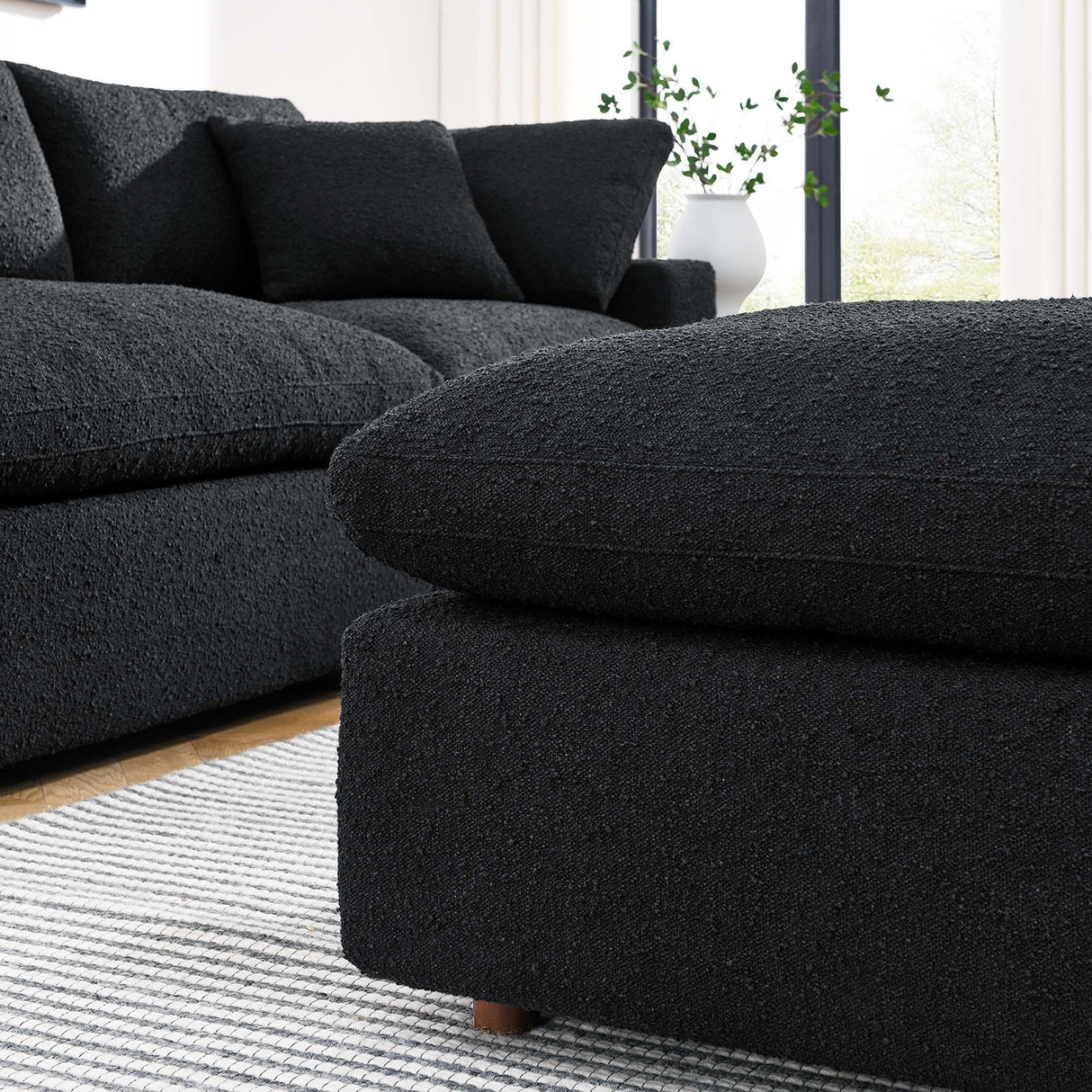 Contemporary Overstuffed Boucle Upholstered Ottoman – 40 Inch