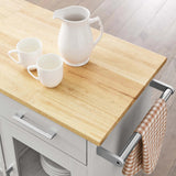 Modern Rolling Kitchen Cart with Rubberwood Top and Towel Bar – 34 Inch
