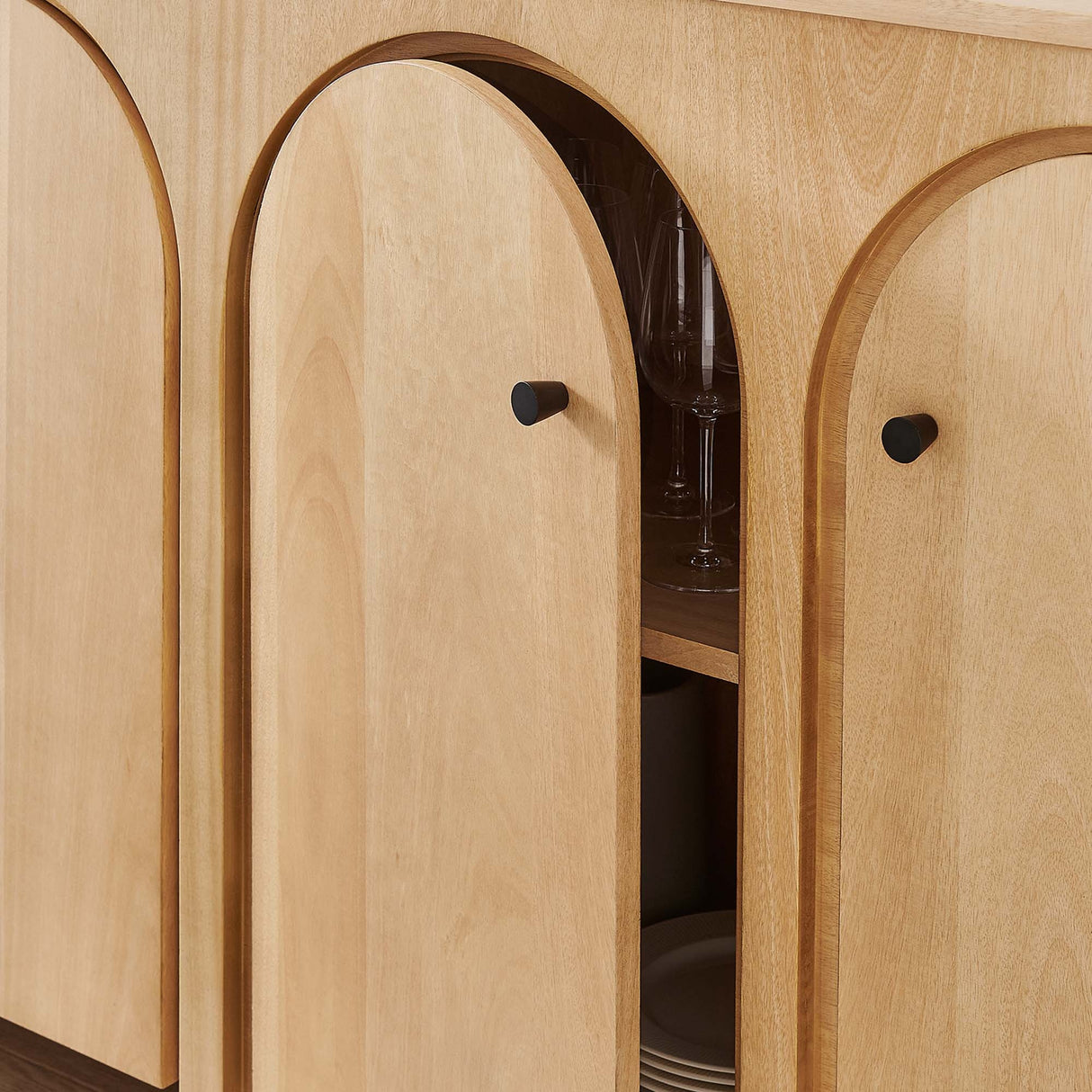 Modern Arched 4-Door Wood Grain Storage Cabinet – 71 Inch