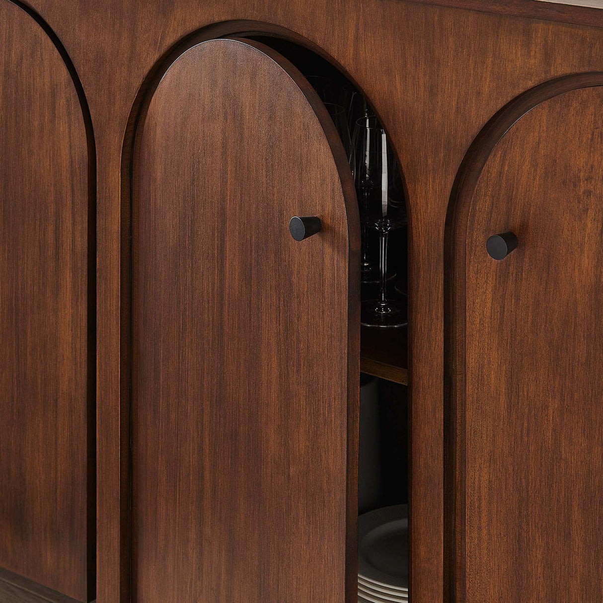 Modern Arched 4-Door Wood Grain Storage Cabinet – 71 Inch