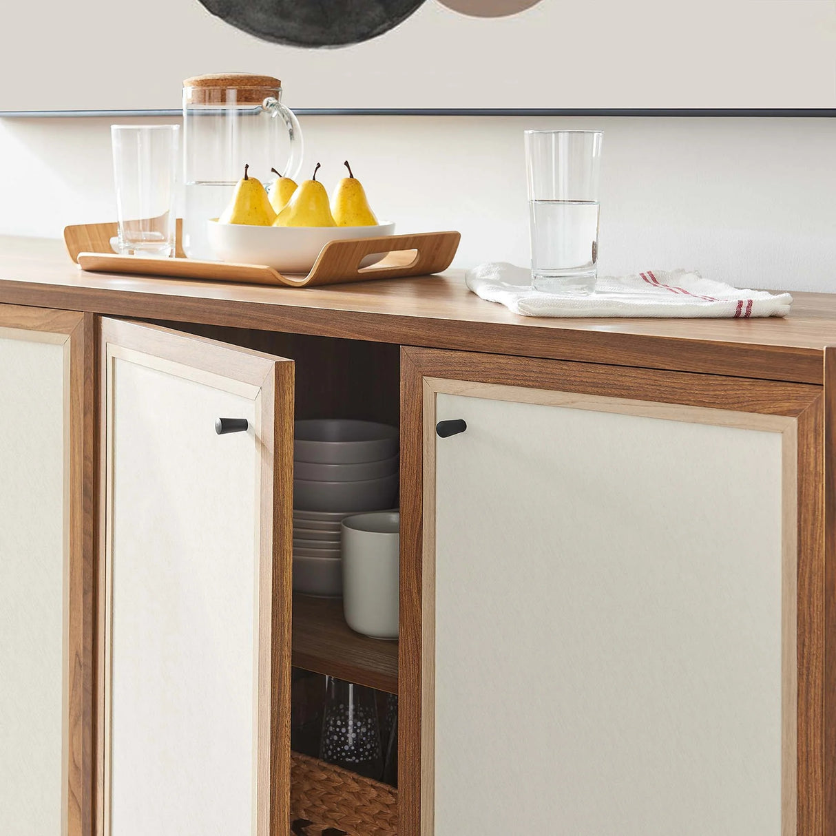 Modern Wood Grain Sideboard Storage Cabinet – Walnut 65 Inch