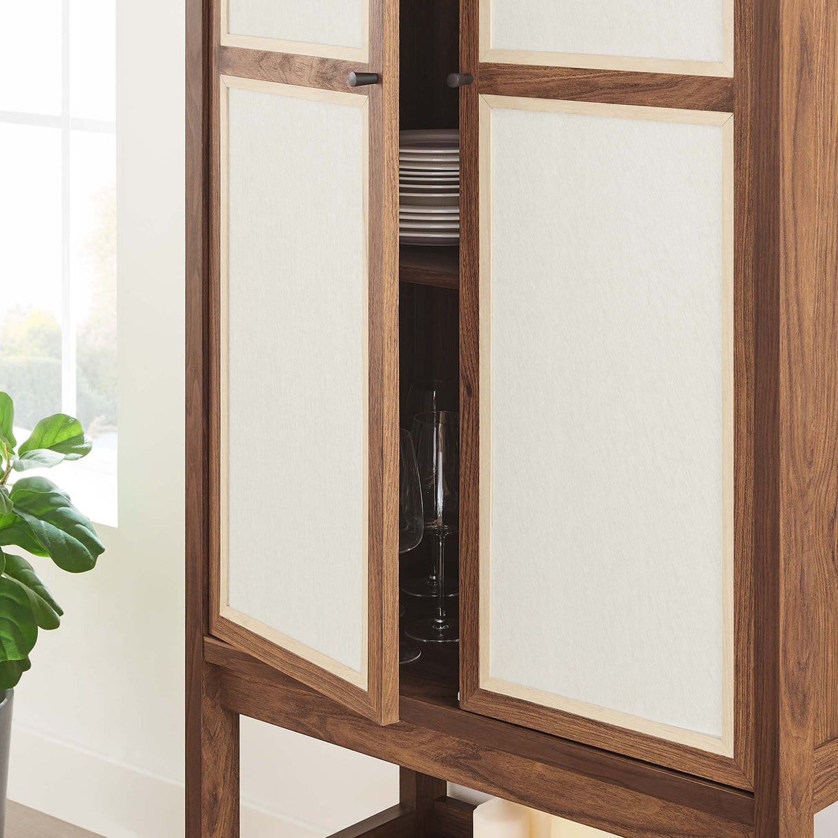 Walnut Wood Grain Tall Standing Storage Cabinet – 68 Inch