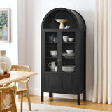 Modern Wood Grain Arched Tall Storage Display Cabinet – 71 Inch
