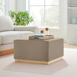 Square Velvet Upholstered Ottoman – Plinth Base 28 Inch