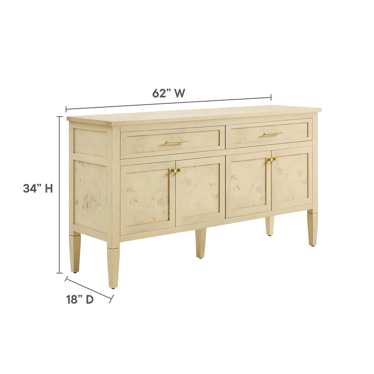 Burl Wood Sideboard Storage Cabinet with Drawers – Wood Finish 62 Inch