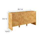 Modern Burl Wood 3-Door Sideboard – Natural 60 Inch