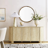 Oval Faux Travertine Sideboard Storage Cabinet – Beige Stone Finish 63 Inch