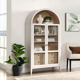Modern Farmhouse Arched Tall Wood Storage Display Cabinet – Wood Grain 74 Inch