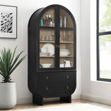 Modern Black Arched Tall Wood Storage Display Cabinet – 74 Inch
