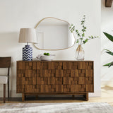 Carved Geometric 4 Door Sideboard – Walnut 59 Inch