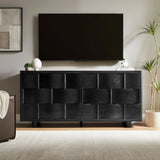 Woven Pattern Sideboard Storage Cabinet – Wood Finish 71 Inch