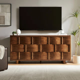 Woven Pattern Sideboard Storage Cabinet – Wood Finish 71 Inch