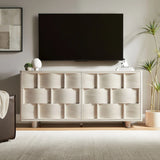 Woven Pattern Sideboard Storage Cabinet – Wood Finish 71 Inch