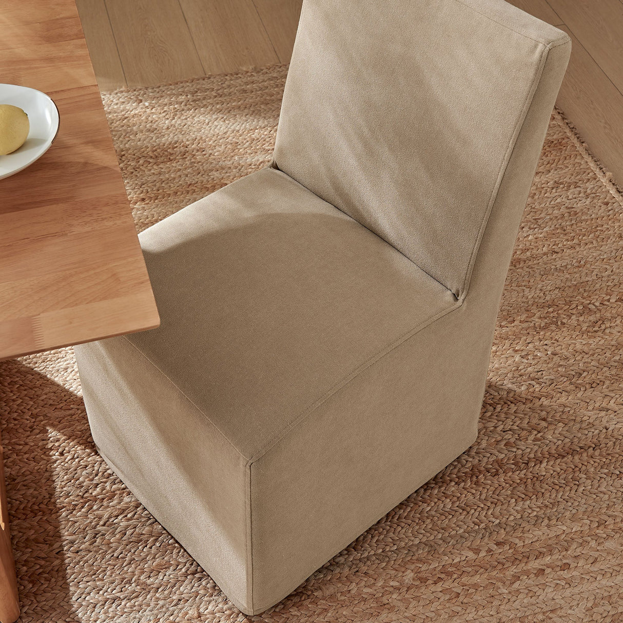 Linen-Blend Slipcovered Rolling Dining Side Chair