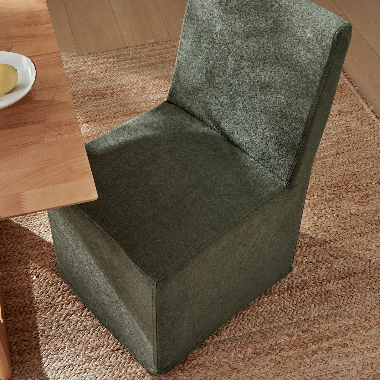Linen-Blend Slipcovered Rolling Dining Side Chair