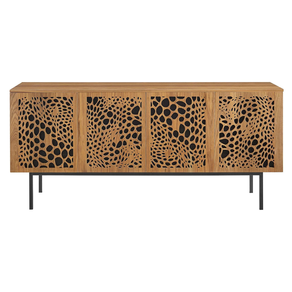 Wood TV Stand with Sliding Doors and Storage – Walnut Finish 73 Inch