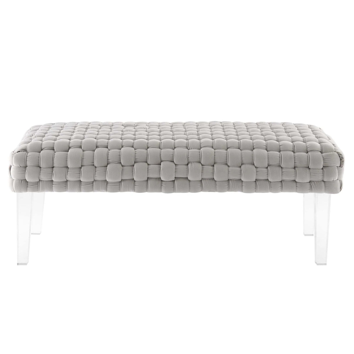 Woven Velvet Bench Ottoman with Acrylic Legs – 50 Inch
