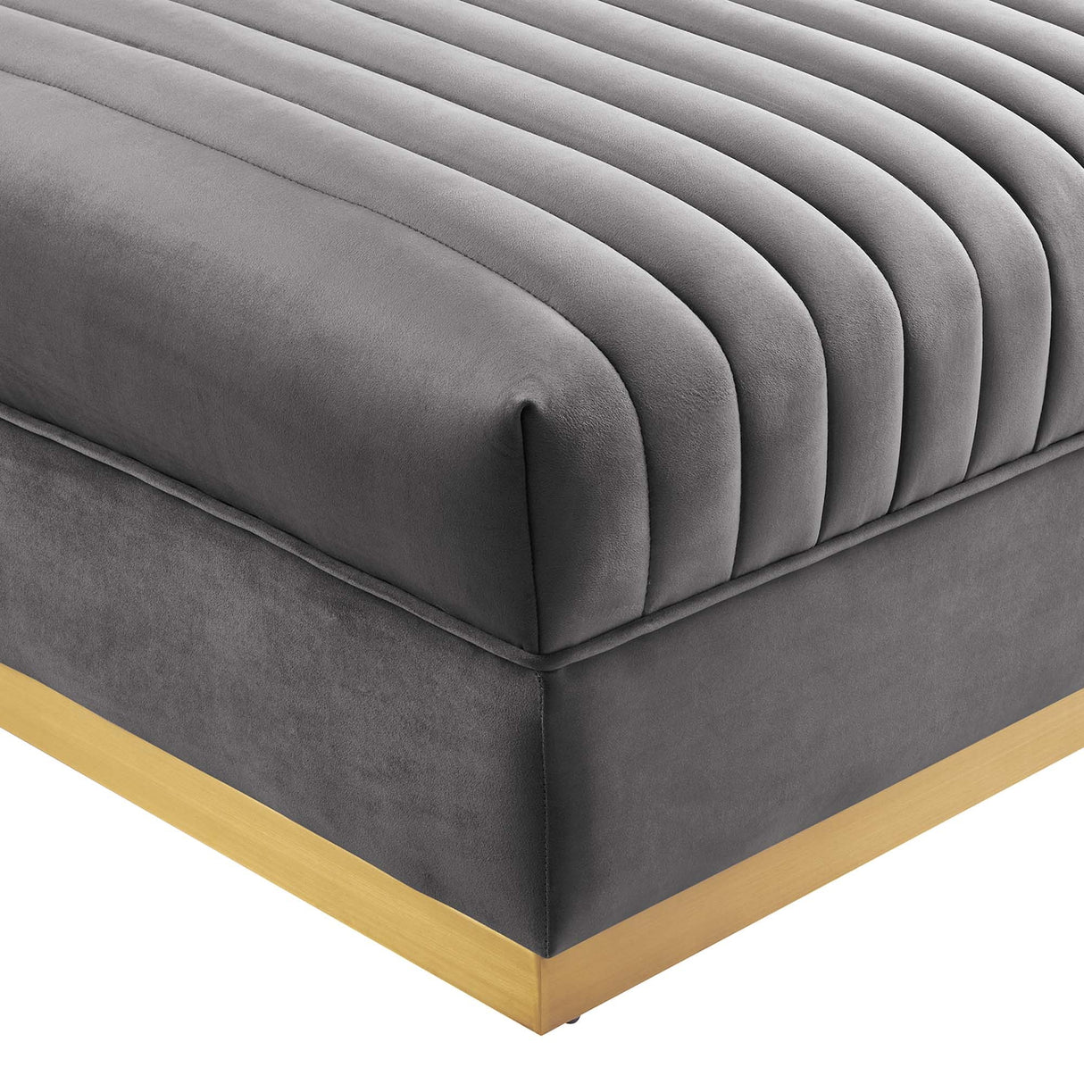 Channel Tufted Velvet Ottoman – Gold Base 36 Inch