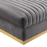Channel Tufted Velvet Ottoman – Gold Base 36 Inch