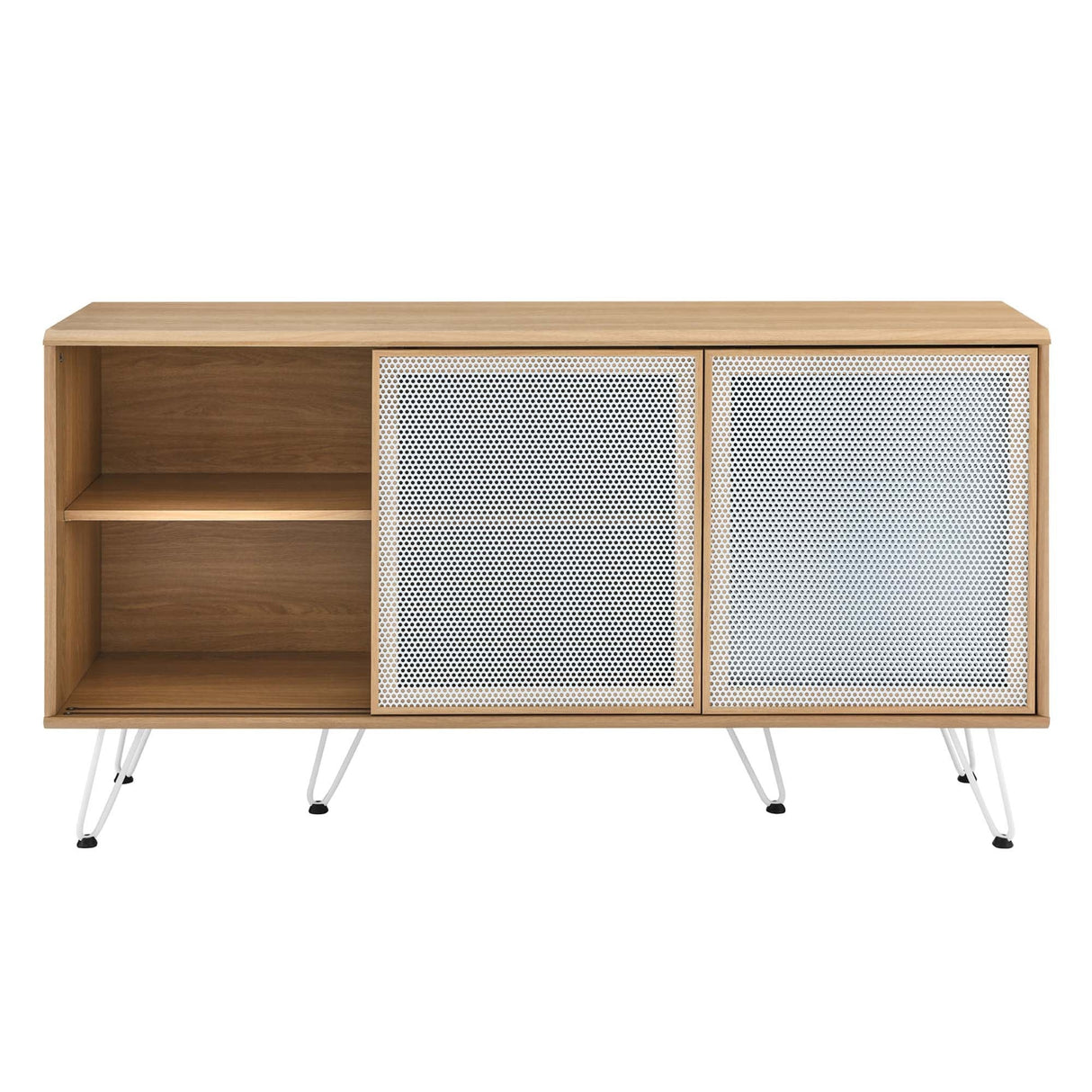 Industrial Metal Mesh 3-Door Sideboard – Wood Grain 59 Inch