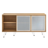 Industrial Metal Mesh 3-Door Sideboard – Wood Grain 59 Inch