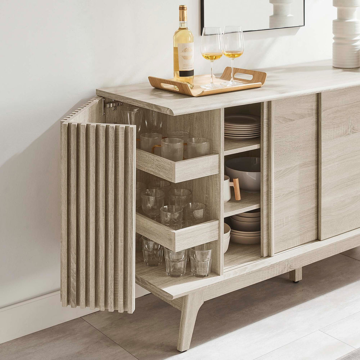 Sideboard Storage Cabinet Sliding Door MDF 60 Inch
