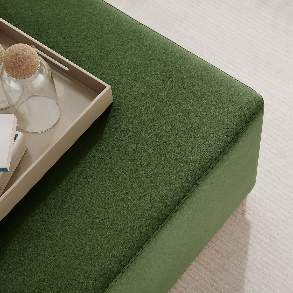 Square Velvet Upholstered Ottoman – Plinth Base 28 Inch