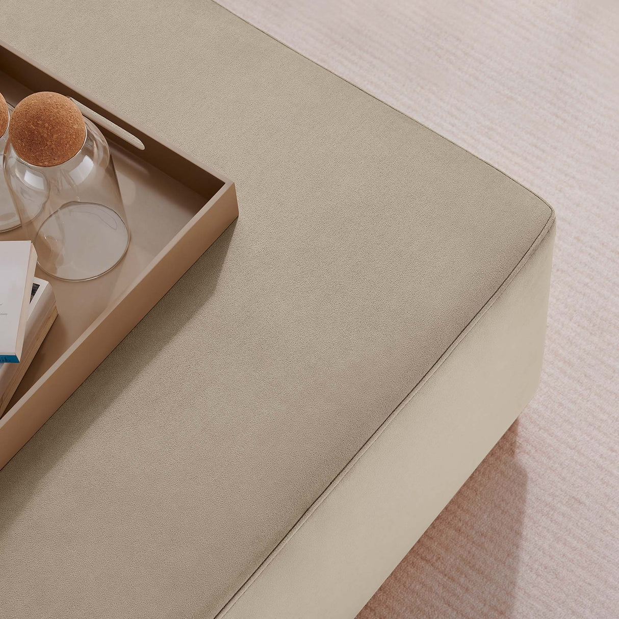 Square Velvet Upholstered Ottoman – Plinth Base 28 Inch