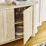 Oval Faux Travertine Sideboard Storage Cabinet – Beige Stone Finish 63 Inch