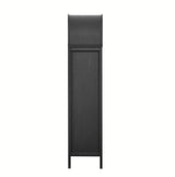 Modern Slatted Sliding Door Arched Tall Storage Cabinet – 71 Inch