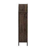 Modern Slatted Sliding Door Arched Tall Storage Cabinet – 71 Inch