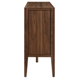Mid-Century Modern 4-Door Glass Sideboard Storage Cabinet – Walnut 72 Inch
