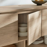 Oval Storage Sideboard Cabinet with Open Shelves – Wood Finish 62 Inch