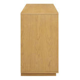 Japandi Sideboard Storage Cabinet with Woven Doors – Light Oak 76 Inch