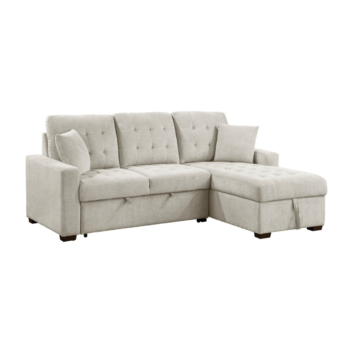2-Piece Sectional with Right Chaise, Pull-out Bed and Hidden Storage