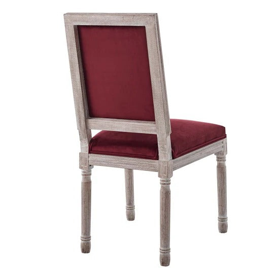 Vintage French Performance Velvet Dining Side Chair – Natural Maroon 39 Inch