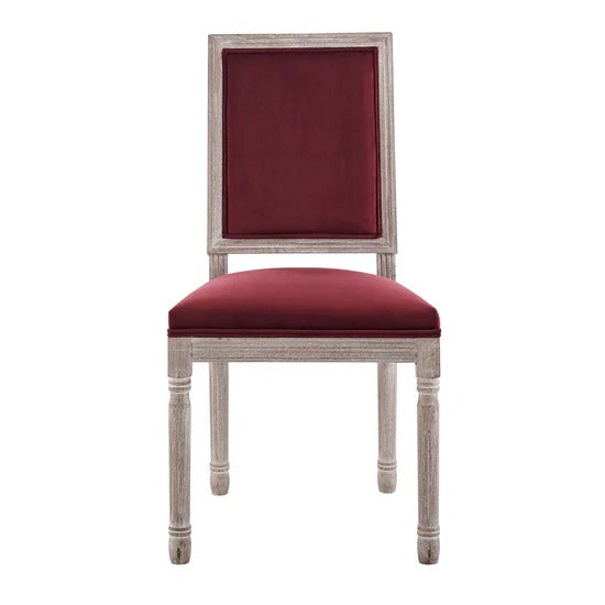 Vintage French Performance Velvet Dining Side Chair – Natural Maroon 39 Inch