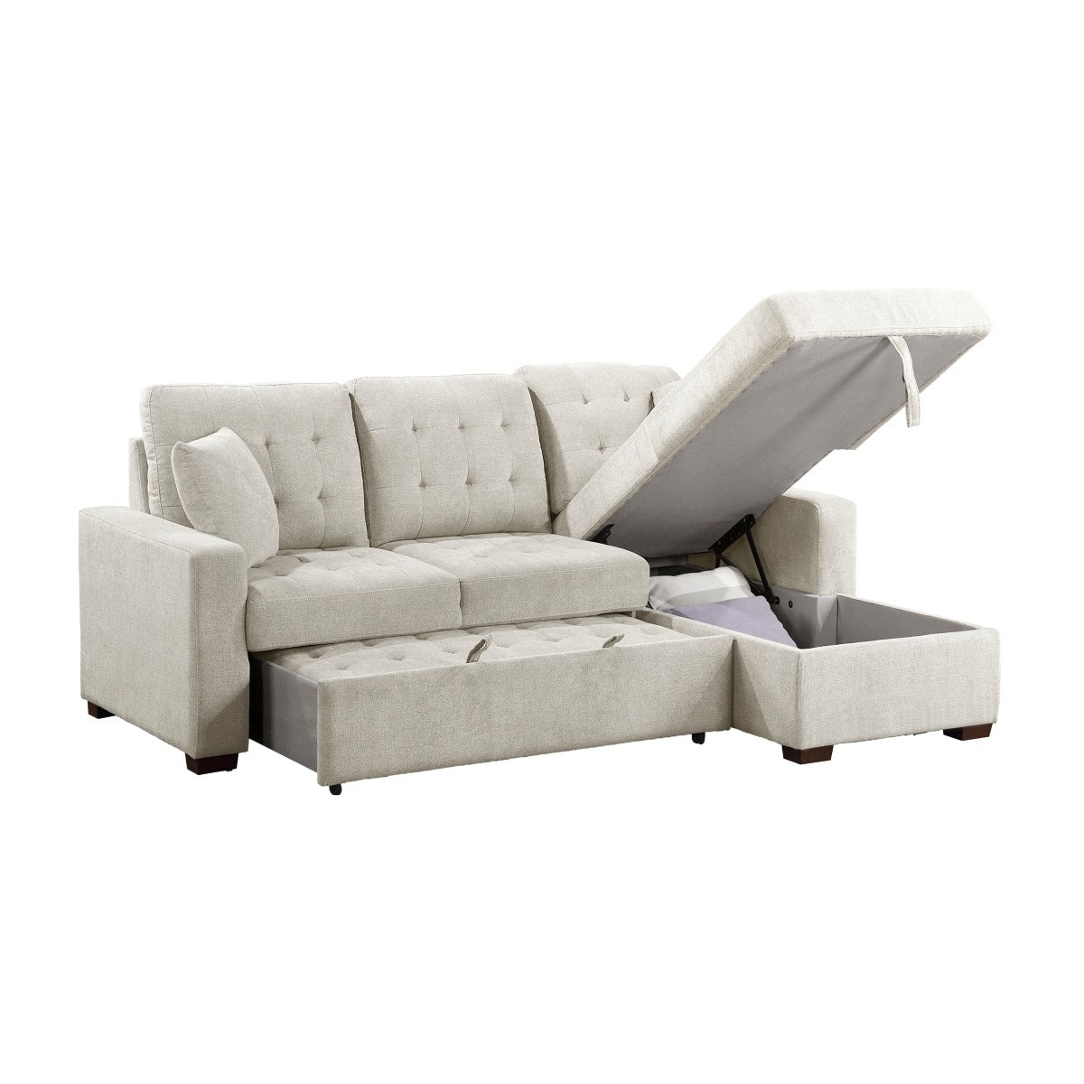 2-Piece Sectional with Right Chaise, Pull-out Bed and Hidden Storage
