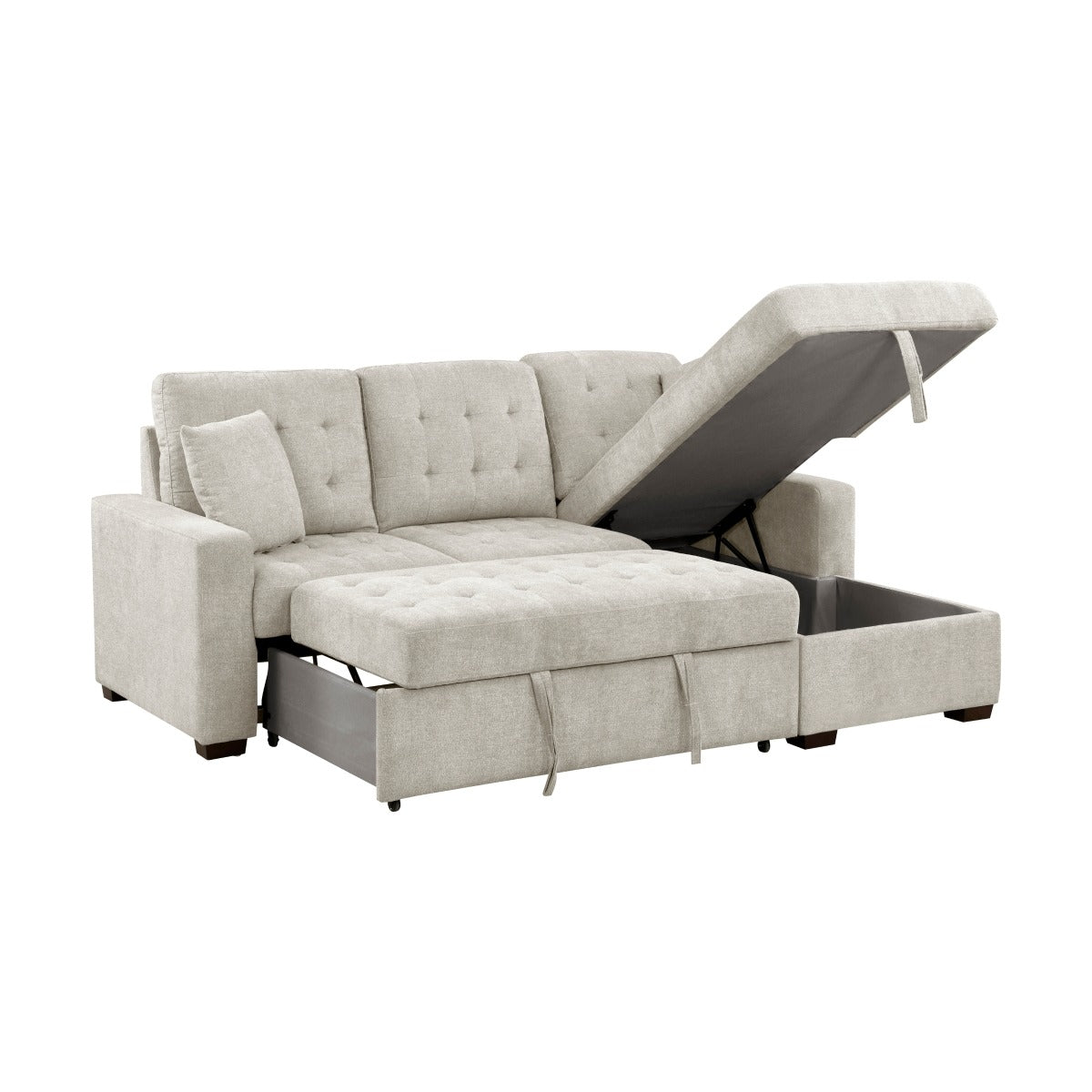 2-Piece Sectional with Right Chaise, Pull-out Bed and Hidden Storage