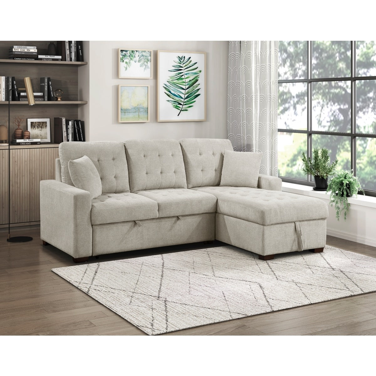 2-Piece Sectional with Right Chaise, Pull-out Bed and Hidden Storage