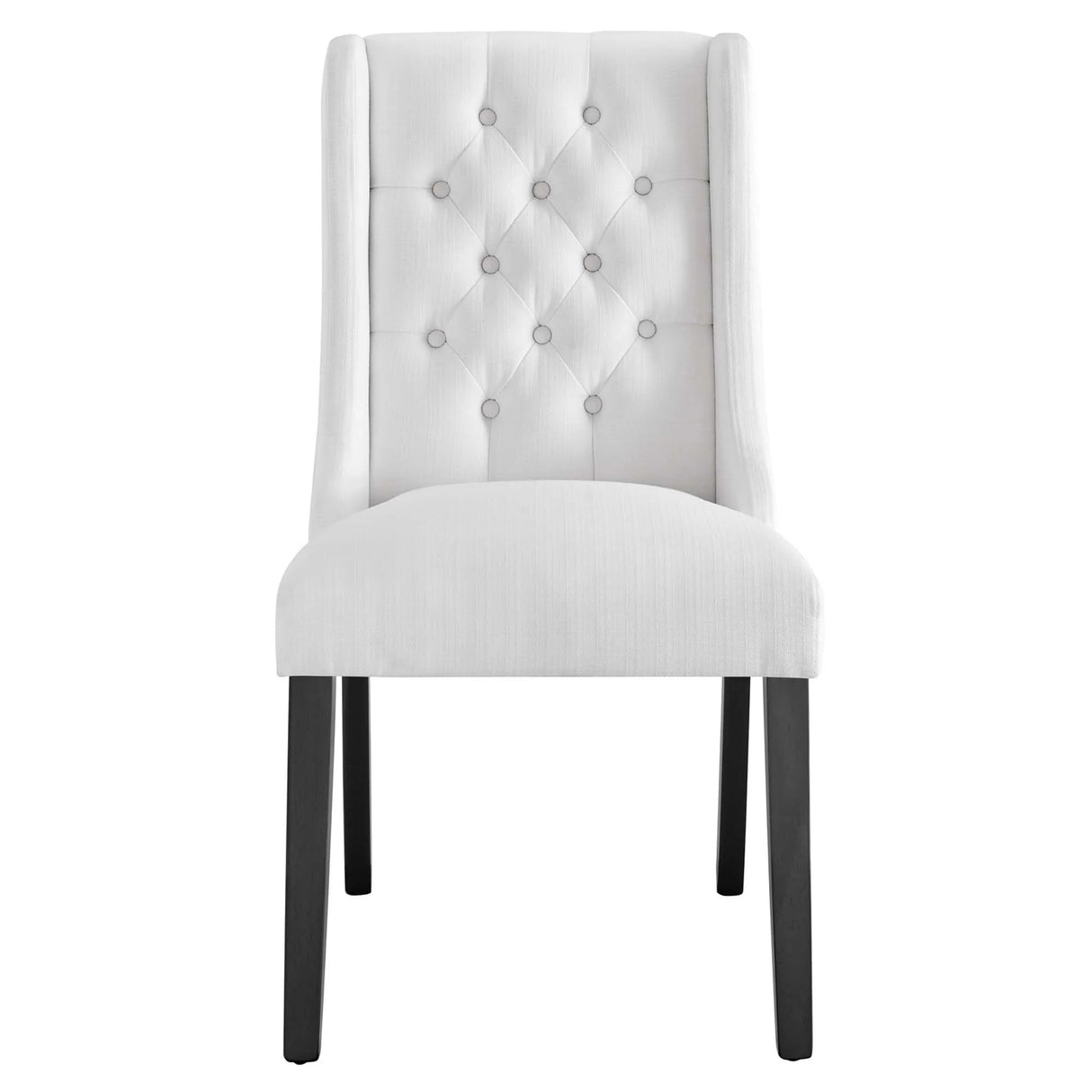 Button Tufted Fabric Dining Side Chair with Wood Legs