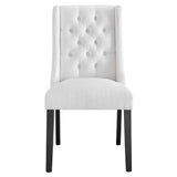 Button Tufted Fabric Dining Side Chair with Wood Legs