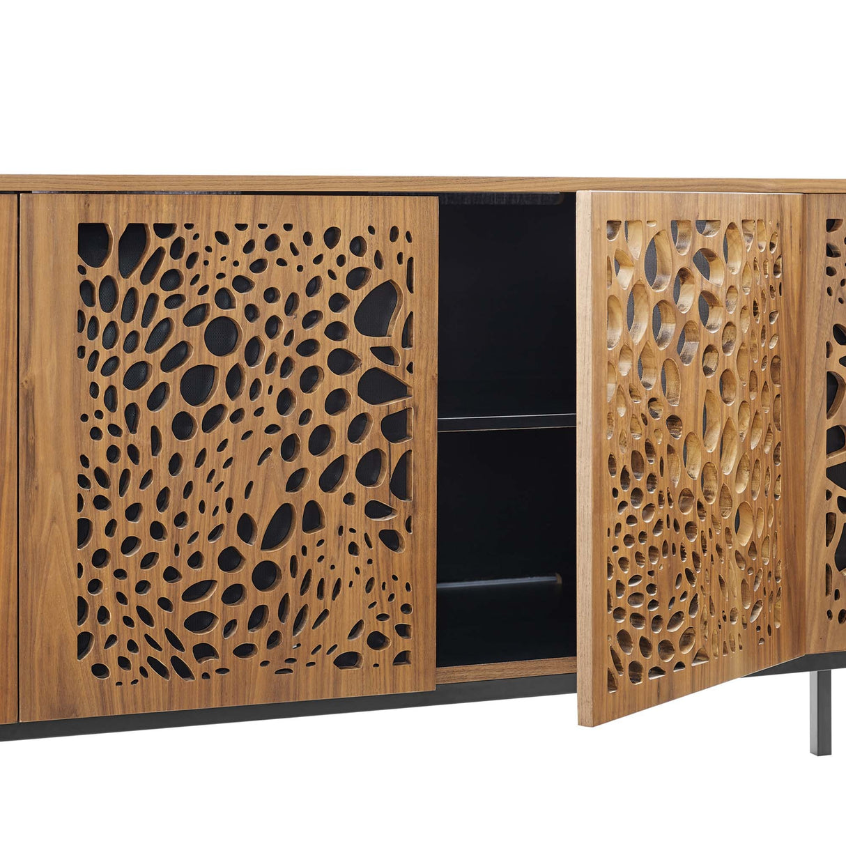 Wood TV Stand with Sliding Doors and Storage – Walnut Finish 73 Inch