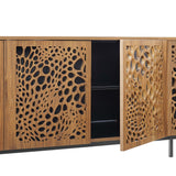 Wood TV Stand with Sliding Doors and Storage – Walnut Finish 73 Inch