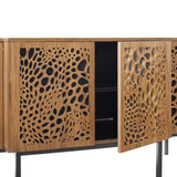 Wood Sideboard Storage Cabinet with Sliding Back Panel – Walnut Finish 73 Inch