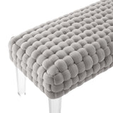Woven Velvet Bench Ottoman with Acrylic Legs – 50 Inch